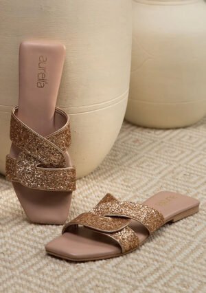 حذاء بدون كعب بحمالات متألقة